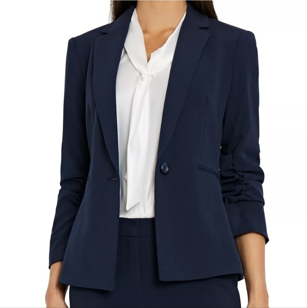 Michael Kors Navy Blue Blazer 3/4 Length Rouched Sleeves - 2